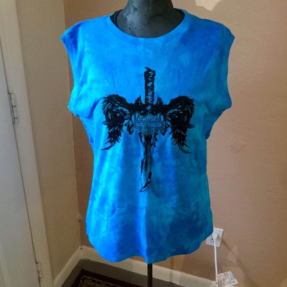 Harley Davidson Blue Sleeveless T-shirt Xl